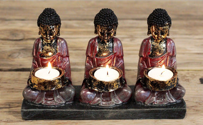 Drei Buddhas-Kerzenhalter - Antik Finish