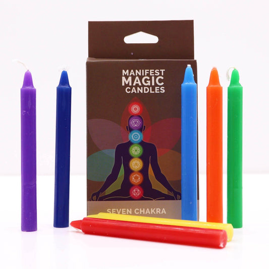 Sieben Chakra Manifestation Kerzen Bunt (7-er Set) - Magic Candles for Manifestation - Hauttempel