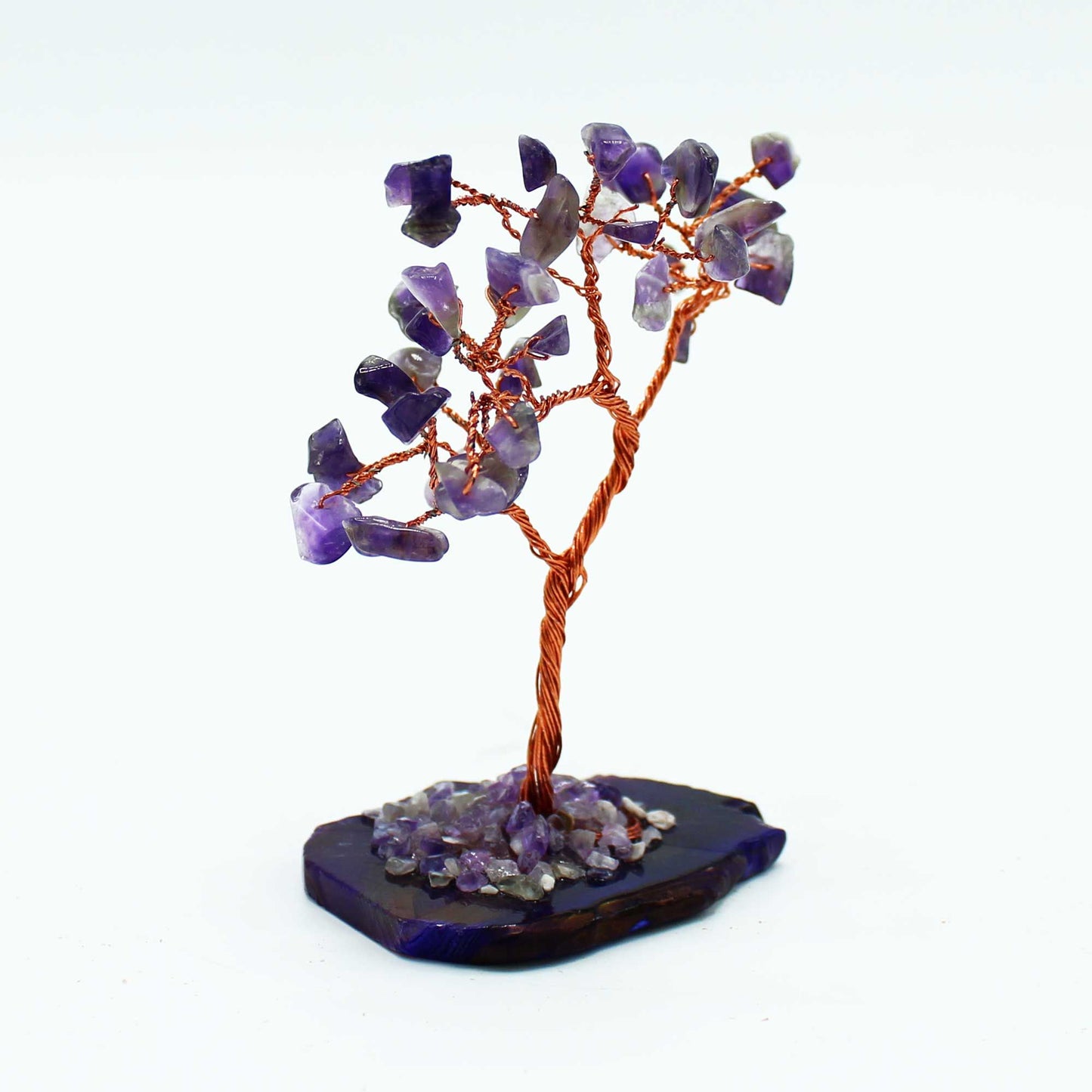 Edelsteinbaum Amethyst auf Achatbasis – lila Steinbaum, Freisteller