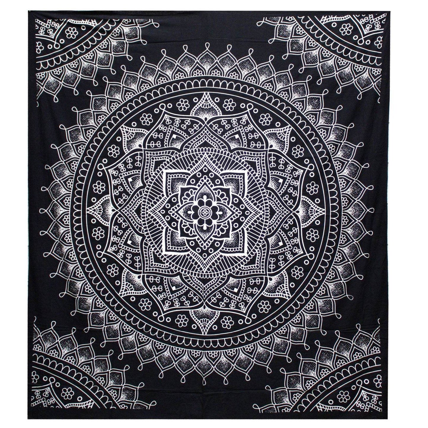 Lotusblume Black & White Tagesdecke + Wandbehang Baumwolle - Black and White Double Cotton Bedspread - Hauttempel