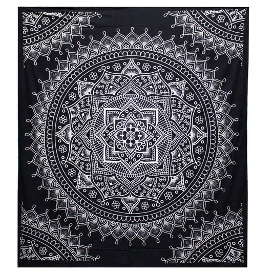 Lotusblume Black & White Tagesdecke + Wandbehang Baumwolle - Black and White Double Cotton Bedspread - Hauttempel
