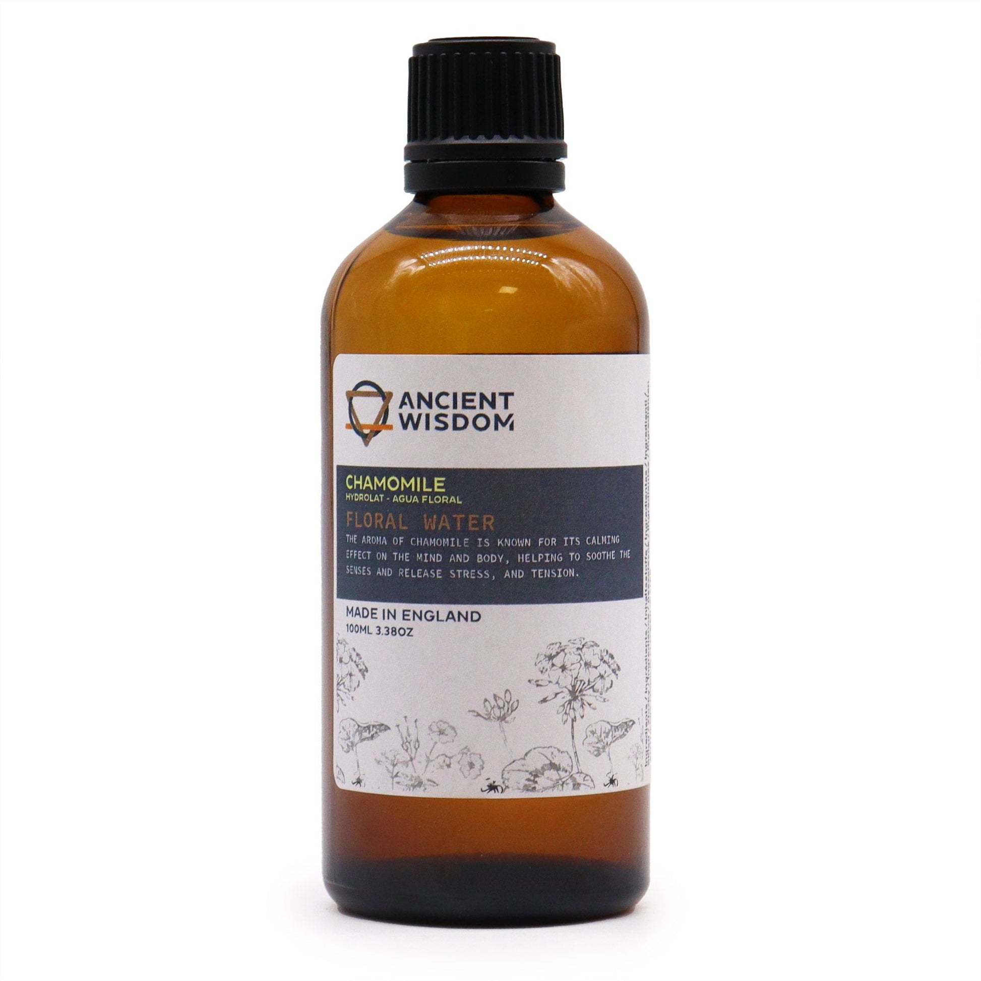 Kamillenhydrolat Blütenwasser – Glasflasche frontal, Freisteller