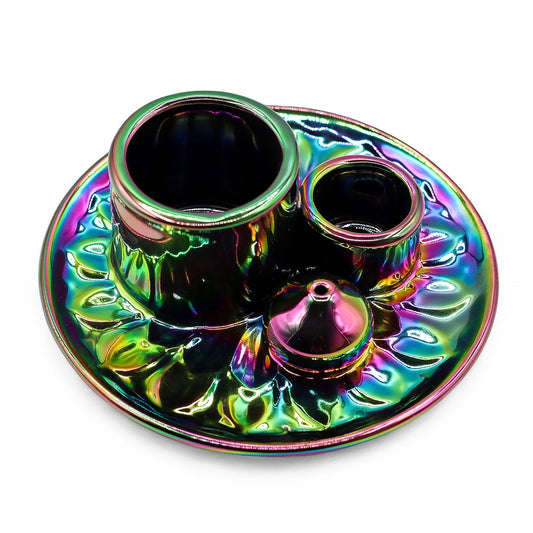 3in1 Keramik-Halter für Räucherstäbchen, Kegel, Bündel & Palo Santo - Metallic Rainbow