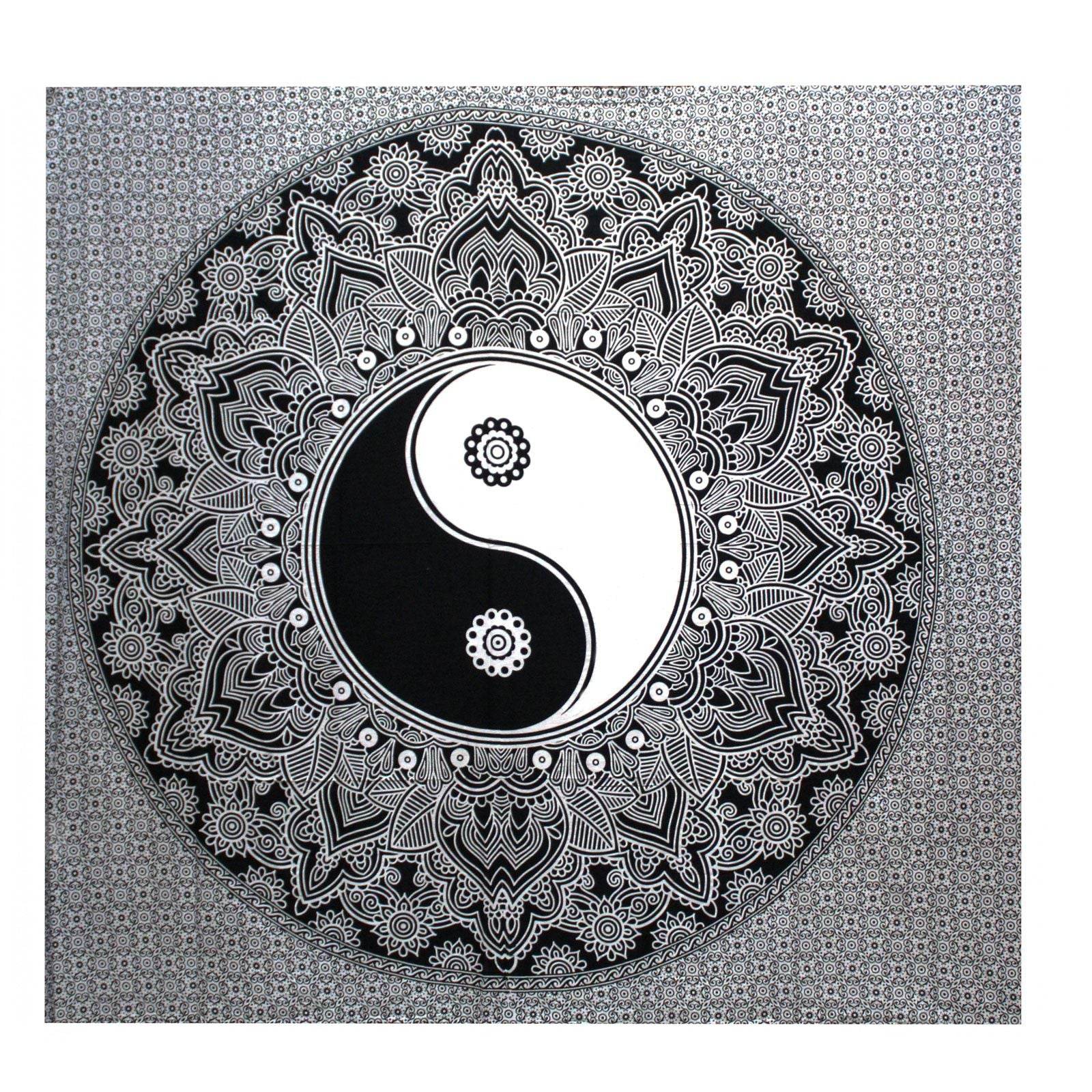 Ying Yang Black & White Tagesdecke + Wandbehang Baumwolle - Black and White Double Cotton Bedspread - Hauttempel