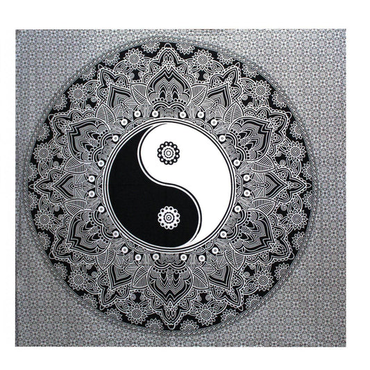 Ying Yang Black & White Tagesdecke + Wandbehang Baumwolle - Black and White Double Cotton Bedspread - Hauttempel