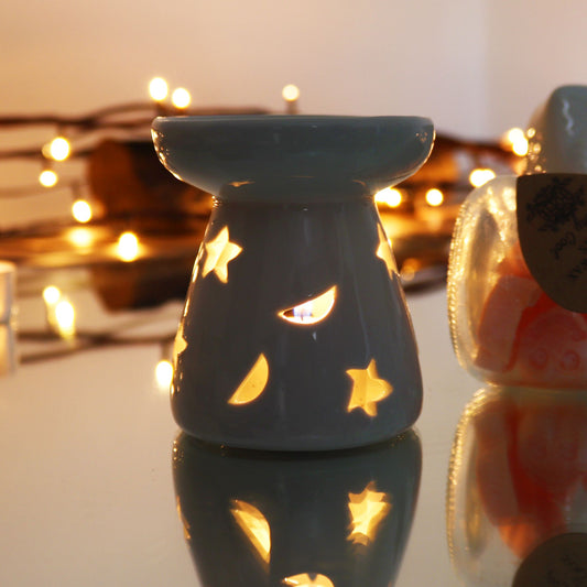 Keramik Duftlampe "Mond & Sterne" - Weiß (groß)