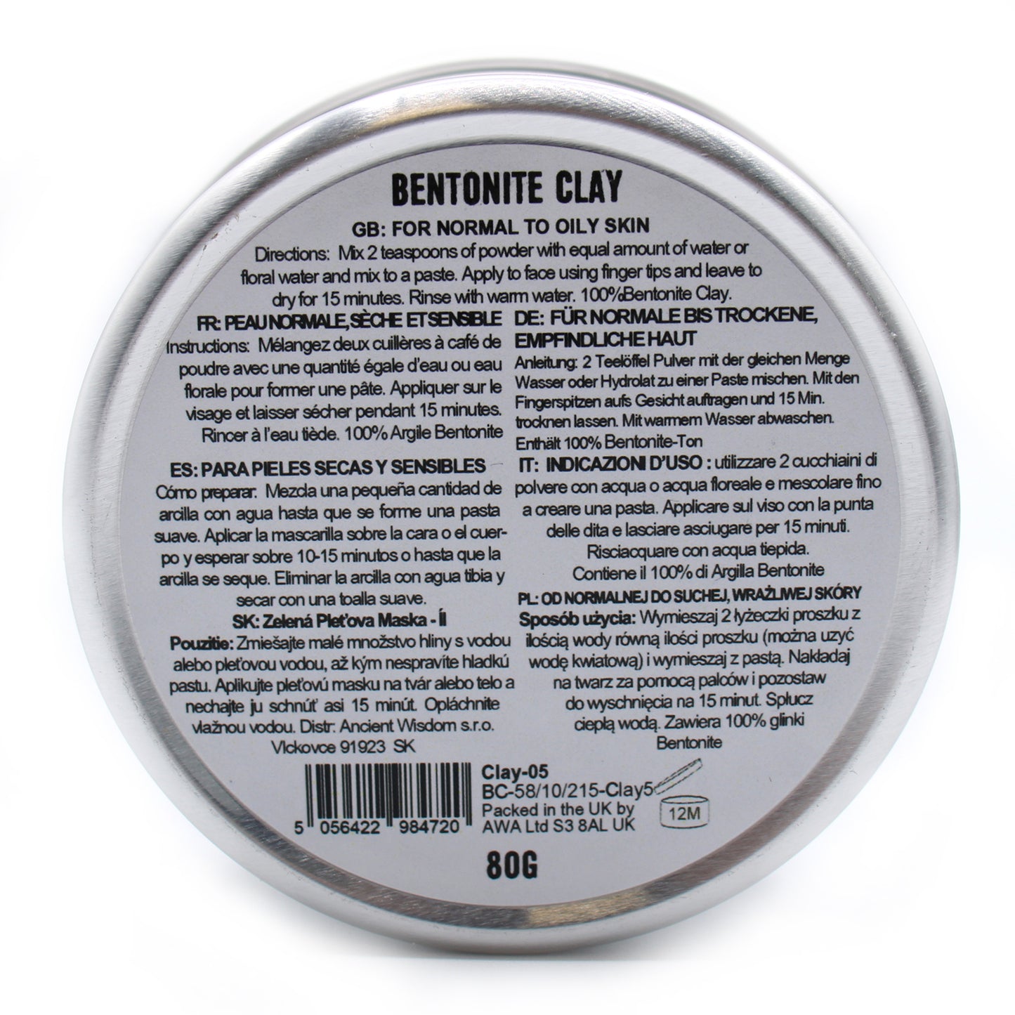 Gesichtsmaske Bentonite Clay (Bentonit Ton) - 50g