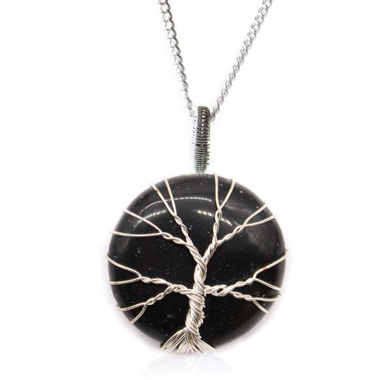 Lebensbaum Edelstein Halskette - Schwarzer Onyx