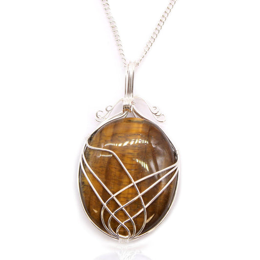 Wirbel - Swirl Wrapped Edelstein Halskette - Tigerauge - Edelsteinkette - Hauttempel