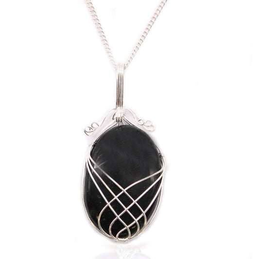Wirbel - Swirl Wrapped Edelstein Halskette - Schwarzer Onyx - Edelsteinkette - Hauttempel