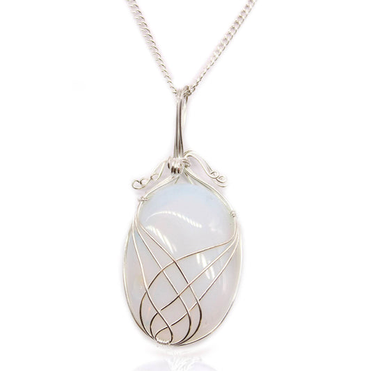 Wirbel - Swirl Wrapped Edelstein Halskette - Opalit - Edelsteinkette - Hauttempel