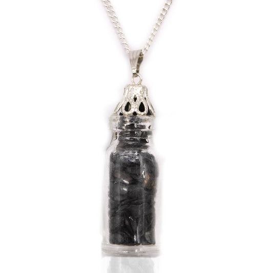 Edelstein-Fläschchen Edelstein Halskette - Schwarzer Onyx - Edelsteinkette - Hauttempel