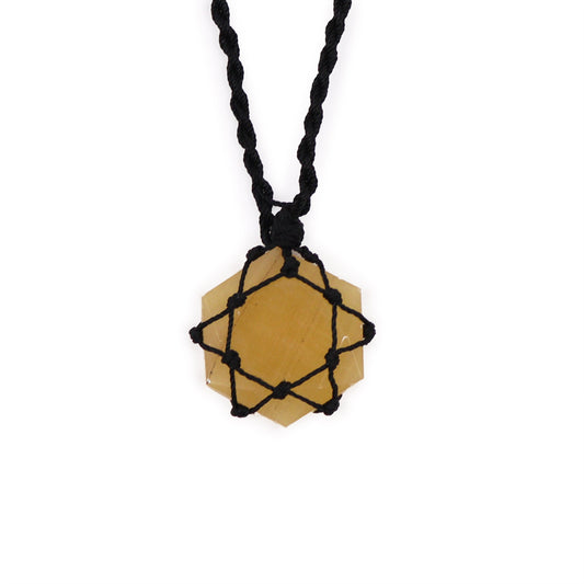Halskette Geschnürter Edelsteinanhänger - Hexagon - Gelbquarz
