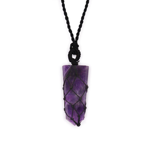 Halskette Geschnürter Edelsteinanhänger - Flache Spitze - Amethyst