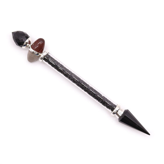 Shiva Lingam Ritualstab - Schwarzer Turmalin & Achat (Schutz)