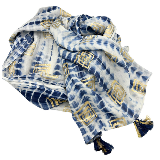 NOMAD SARI ON THE MED - Pareo/Schal/Wickeltuch – ca. 180 x 110 cm - handbemalt Griechisches Motiv
