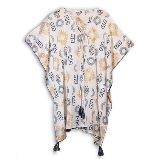 NOMAD SARI ON THE MED - Tunika/Kaftan  – Einheitsgröße - handbemalt - Griechisches Motiv