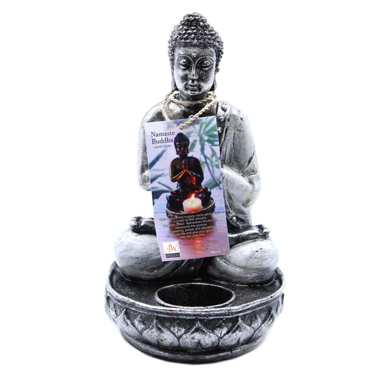 Buddha Statue Kerzenhalter - Weiß- mittelgroß