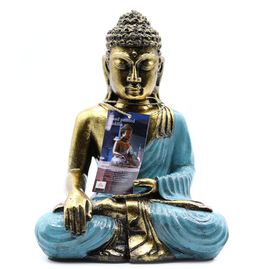 Buddha-Statue - Blaugrün-Gold - groß