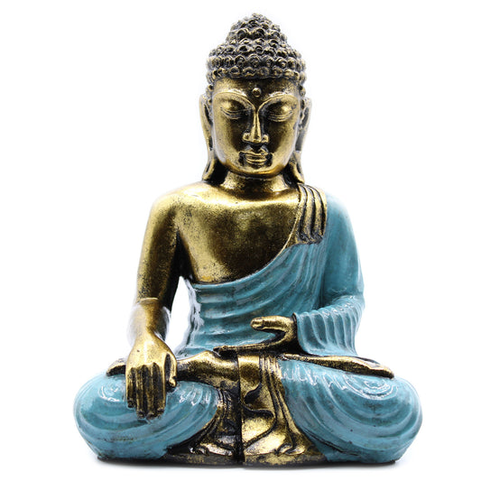 Buddha-Statue - Blaugrün-Gold - groß