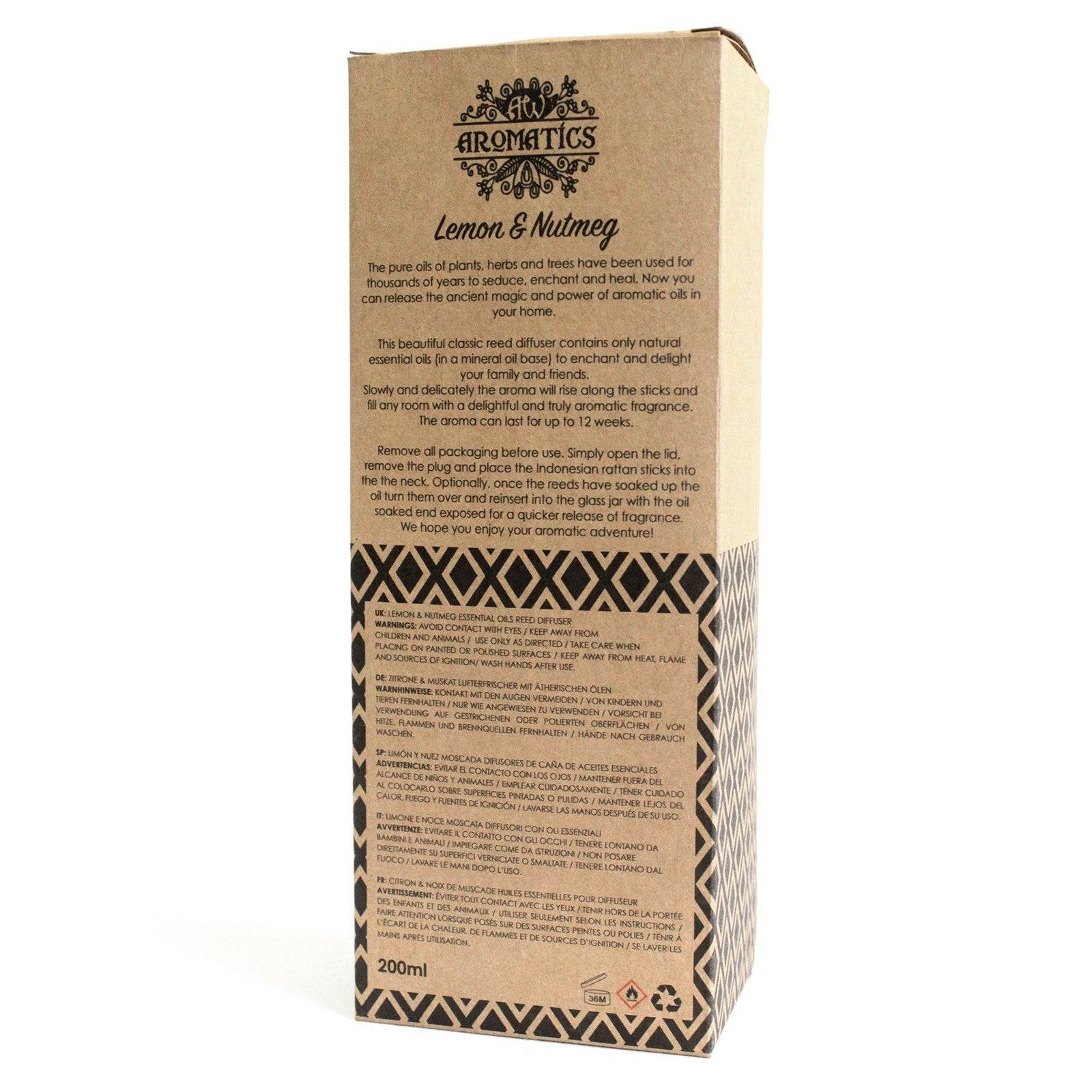 Zitrone & Muskatnuss Ätherisches Öl Rattanstäbchen Diffusor 200ml - Rattanstäbchen-Diffusor - Hauttempel
