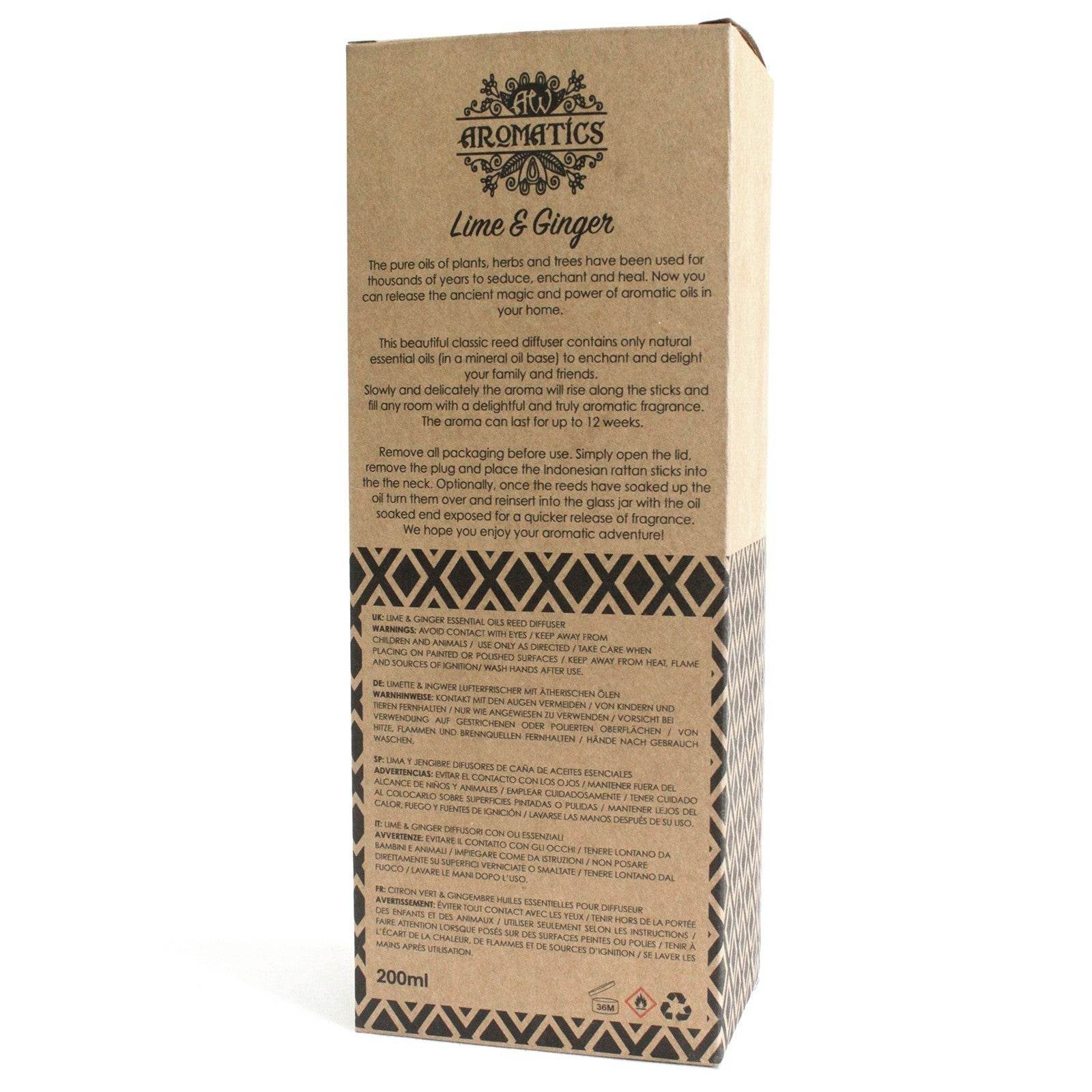 Limette & Ingwer Ätherisches Öl Rattanstäbchen Diffusor 200ml - Rattanstäbchen-Diffusor - Hauttempel