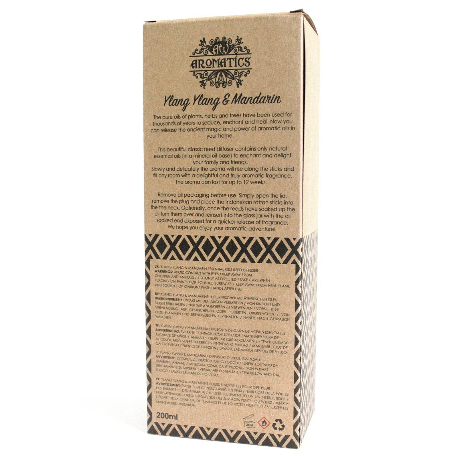 Ylang-Ylang & Mandarine Ätherisches Öl Rattanstäbchen Diffusor 200ml - Rattanstäbchen-Diffusor - Hauttempel