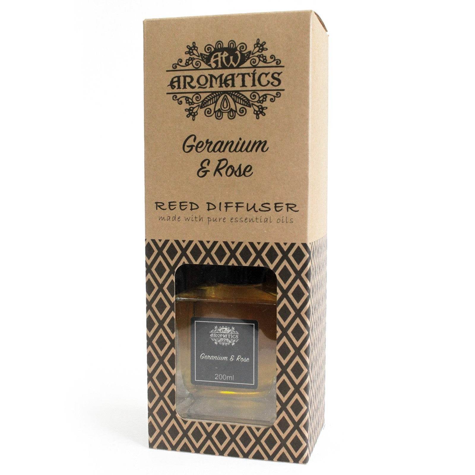 Geranie & Rose Ätherisches Öl Rattanstäbchen Diffusor 200ml - Rattanstäbchen-Diffusor - Hauttempel