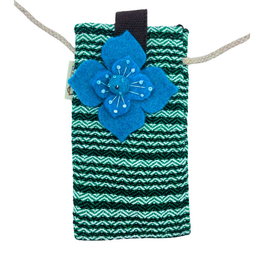 Handytasche - Grüne Streifen & Blumendekor