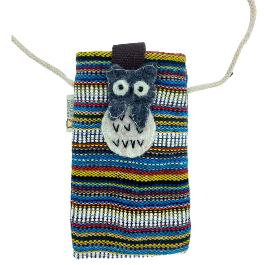 Handytasche - Bunt und weiße Streifen & Eulendekor
