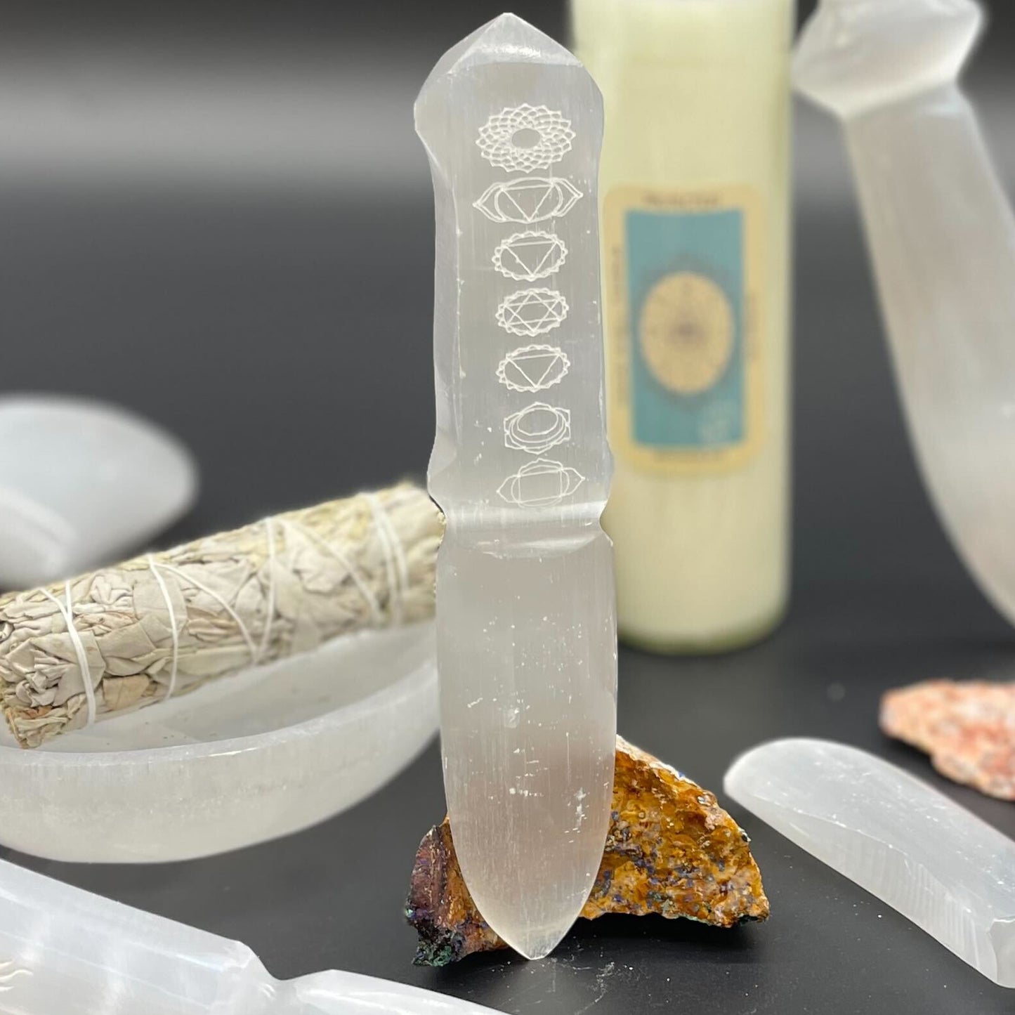 Selenit-Ritualmesser - Chakra
