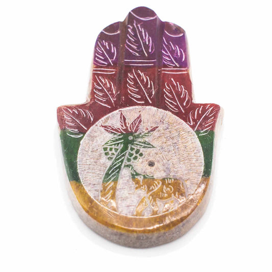 Räucherstäbchenhalter "Hamsa & Elefant & Palme" Speckstein ca. 9x6cm