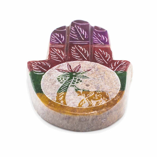 Räucherstäbchenhalter "Hamsa & Elefant & Palme" Speckstein ca. 9x6cm