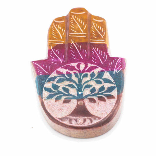 Räucherstäbchenhalter "Hamsa & Lebensbaum" Speckstein ca. 9x6cm