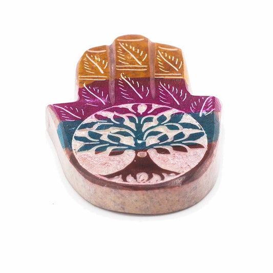 Räucherstäbchenhalter "Hamsa & Lebensbaum" Speckstein ca. 9x6cm