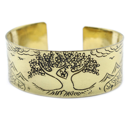 Tibetischer Mantra Armreif "Baum des Lebens" - Messing